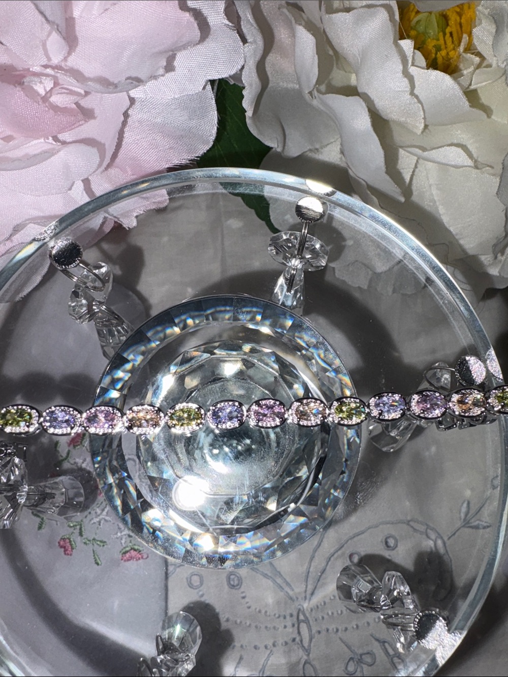 Pastel colors CZ’s Oval cut Tennis Bracelet